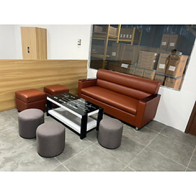 Bộ sofa văn phòng đơn giản Tundo 1m8 và 2 đôn. Tặng bàn kính 