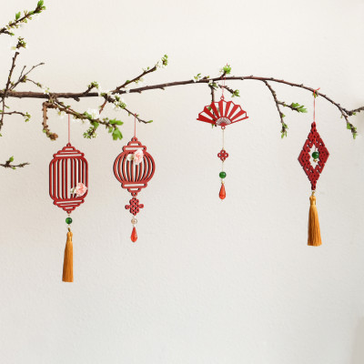 Combo 6D - Bộ 6 dây treo trang trí Tết Khai Lộc Hoàng Kim màu đỏ, trang trí mai, đào