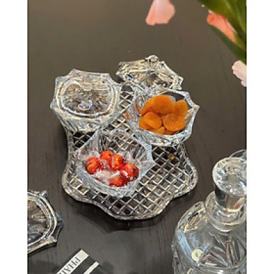 COMBO KHAY BOHEMIA DIAMOND + 3 THỐ MỨT CÓ NẮP BOHEMIA Hàng chính hãng