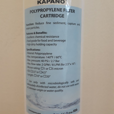Lõi lọc cặn Polypropylene 5 micron 10 inch Kapano - Hàng chính hãng