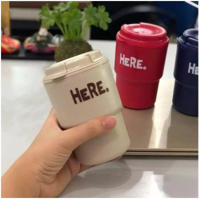 Ly cốc có nắp tiện lợi, giữ nhiệt nóng lạnh đều được 320ml, chất liệu nhựa PP (màu kem)