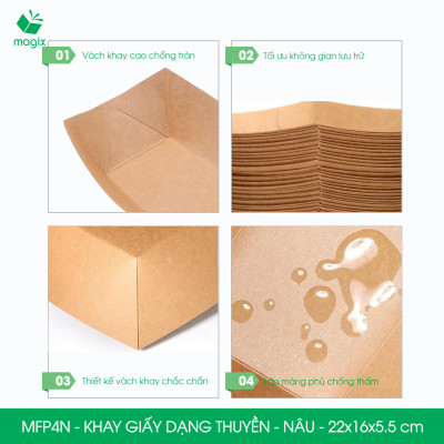 MFP4N - 22x16x5.5 cm - 25 khay giấy dáng thuyền đựng thức ăn, khay giấy đựng món tráng miệng
