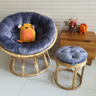 Bộ ghế thư giãn papasan + đôn nhỏ ( vải nhung xám)