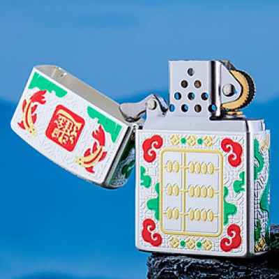 Vỏ Hột Quẹt Bật Lửa Xăng Đá Zorro Z2-1150 Họa Tiết Bàn Tính và Cá Chép Tài Lộc May Mắn Phát Tài - Mẫu Mới