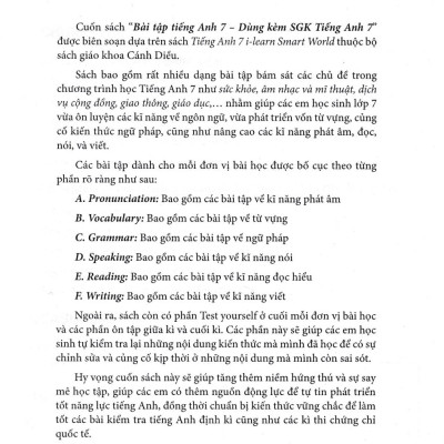 BÀI TẬP TIẾNG ANH 7 DÙNG KÈM SGK TIẾNG ANH 7 - BÁM SÁT SGK CÁNH DIỀU ( I - LEARN SMART WORLD ) - KHÔNG ĐÁP ÁN