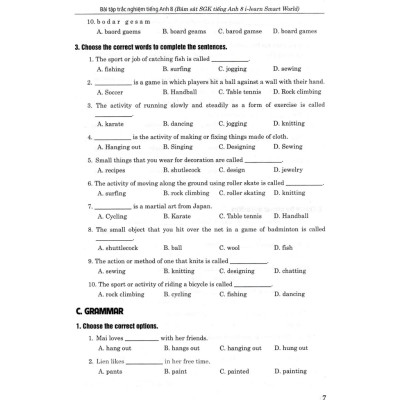 bài tập trắc nghiệm tiếng anh 8 - có đáp án (bám sát sgk cánh diều)