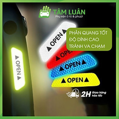 Bộ 4 Decal phản quang OPEN dán cửa oto cảnh báo an toàn, chống va chạm TÂM LUÂN Chổi lau tẩm dầu - Hàng chính hãng