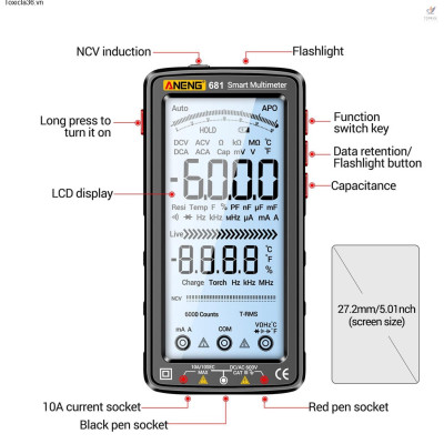 Đồng Hồ Vạn Năng KTS AN681 LCD Superview 5 Inch Backlit Pin Sạc CATIII NCV 6000 Counts Độ Chính Xác Cao