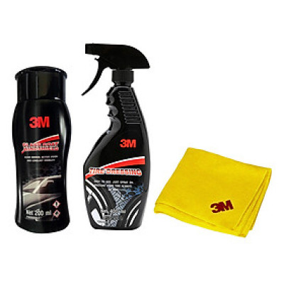 Bộ 3 Sản Phẩm Chăm Sóc Xe Hơi Chuyên Dụng 3M: Chai Xịt Bảo Dưỡng Lốp Xe LT 39042 - Dung Dịch Chống Bám Nước Trên Kính Xe 3M Glass Coat Windshield LT 08889 - Khăn Lau Xe Hơi 3M Perfect-It Super Soft Microfiber PN05400 (32 x 36 cm)