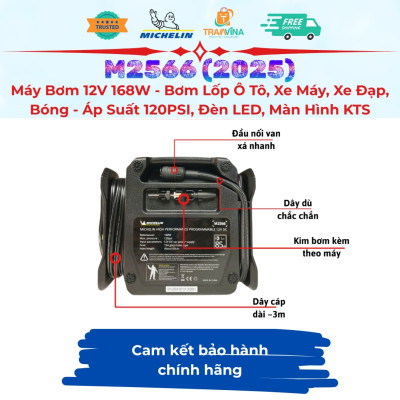 Máy bơm lốp ô tô, xe máy, xe đạp, phao bơi Michelin M2566 (Phiên bản 2025) - 12V - 168W - Hàng chính hãng
