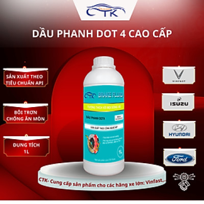 Dầu Phanh DOT 4 Dung Tích 1L CTK Chính Hãn, Đạt Chuẩn Quốc Tế, Đảm Bảo Hiệu Suất Phanh Tối Ưu, Phù Hợp Mọi Dòng Xe Ô Tô, Khuyến Nghị Dùng Cho Cả Xe Điện