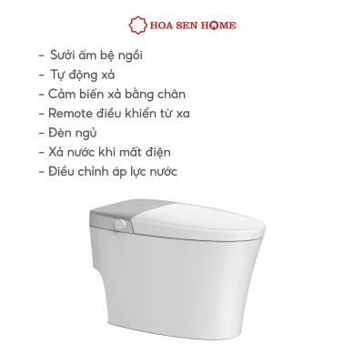 Bồn cầu thông minh TUSLO E001 Luxury lớp phủ men cao cấp, thiết kế bo tròn góc cạnh, công nghệ cảm biến hiện đại - Hoa Sen Home - Hàng chính hãng 