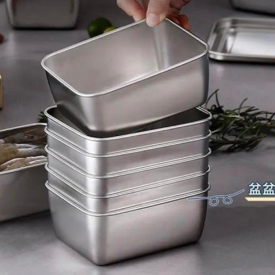 Hộp Đựng Thực Phẩm Tủ Lạnh, Đồ Ăn Bằng Inox 304 Có Nắp Nhựa Kèm Theo Tiện Lợi (135x105x58 mm)