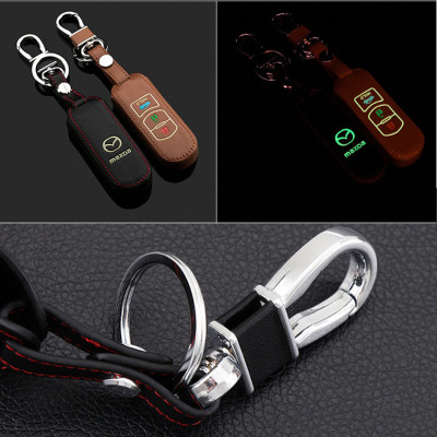 Cho xe Mazda, bao da chìa khóa 2 nút dạ quang kiêm móc khóa chất liệu da, Inox MIHOCO Mazda 2N, Hàng chính hãng