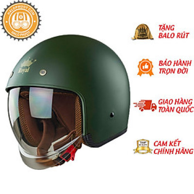 Nón bảo hiểm 3/4 ROYAL M139 có kính âm màu XANH LÍNH NHÁM
