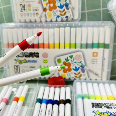 Bút Lông Màu Acrylic Marker 12/24/36/48/60 Màu Hàng Cao Cấp An Toàn Màu Sắc Tươi Sáng Vẽ Được Trên Nhiều Chất Liệu