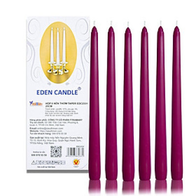 [Hộp 6 nến] Nến thơm taper Eden Candle FTRAMART EDC2331 (Tím mận), cao 25 cm, phù hợp tất cả các chân nến theo tiêu chuẩn nến taper