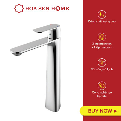 Vòi lavabo nóng lạnh TUSLO F007 Luxury chất liệu đồng nguyên chất, mạ Crom-Niken, công nghệ tạo bọt khí hiện đại - Hoa Sen Home - Hàng chính hãng