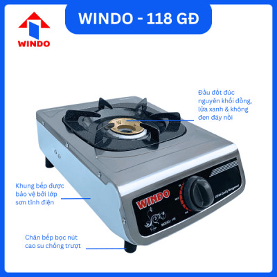 Bếp Gas Đơn Mặt Inox WINDO - 118 ĐG | Bếp gas đơn để bàn điếu gang tiết kiệm gas- Hàng chính hãng