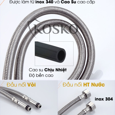 Vòi nước rửa chén KOSKO inox 304, vòi rửa chén bát tròn vuông nóng lạnh phù hợp với nhiều loại bồn rửa chén và chậu rửa bát chén khác nhau