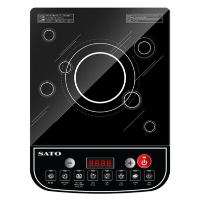 Bếp từ đơn SATO màu đen, bảng điều khiển Tiếng Việt, 5 chế độ nấu, công suất 2000W, bếp cảm ứng mặt kính cường lực chống xước, thân bếp nhựa siêu bền ST-BT062 (Tặng kèm nồi lẩu Inox) - Miễn phí vận chuyển toàn quốc - Hàng chính hãng