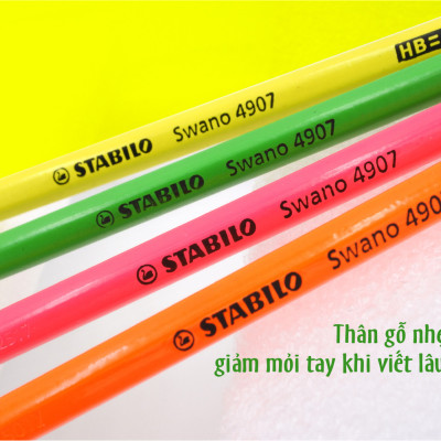 Hộp bút chì gỗ STABILO Swano có đầu tẩy - Hộp 12 thân vàng neon, có đầu tẩy (PC4907Y/12-HB)