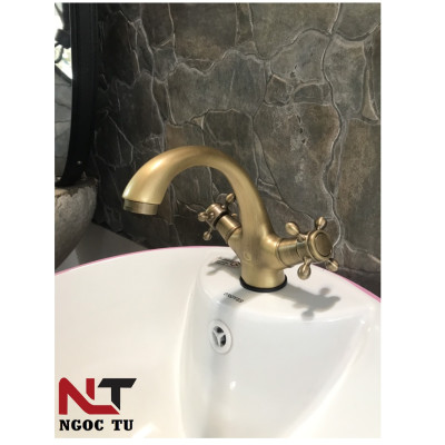Vòi rửa mặt nóng lạnh đồng cổ hoa đồng tiền tân cổ điển GR 2201B (đẹp, sang trọng lịch sự)