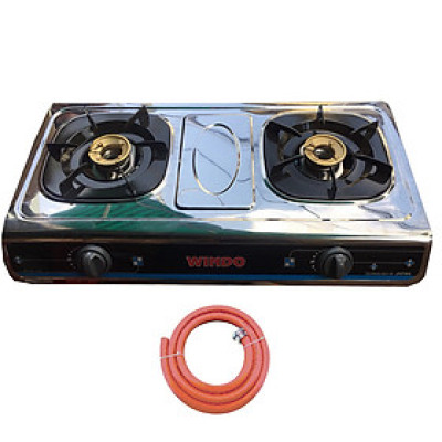 Bếp gas đôi mặt Inox Windo +Tặng dây dẩn gas 3 lớp - Hàng Chính Hãng