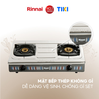 Bếp gas dương Rinnai RV-377(S)N mặt bếp inox và kiềng bếp men - Hàng chính hãng.