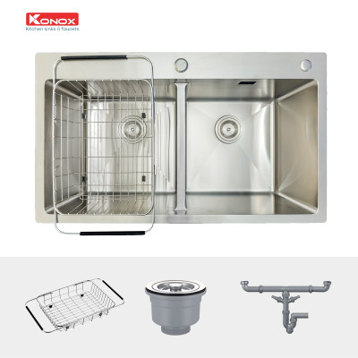Chậu rửa bát Konox, Overmount Series, Model KN8248DOB , Inox 304AISI tiêu chuẩn châu Âu, 820x480x228(mm), Hàng chính hãng