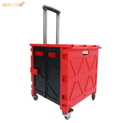 Hộp đựng đồ xếp gọn có bánh, tay kéo tiện ích kích thước 51cm x 55cm x 40cm - hộp đựng đồ trong cốp ô tô - hộp đựng đồ gấp gọn nhãn hiệu Macsim chất liệu PP cao cấp màu đen, đỏ