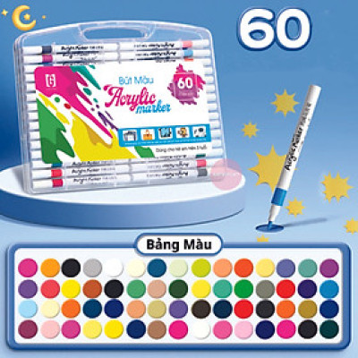 Bộ 60 Bút Màu Acrylic Vẽ Lên Nhiều Chất Liệu Chồng Màu Vẽ Không Lem - Set Bút Màu Vẽ Cho Bé