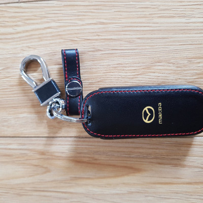 Cho xe Mazda, bao da chìa khóa 2 nút dạ quang kiêm móc khóa chất liệu da, Inox MIHOCO Mazda 2N, Hàng chính hãng