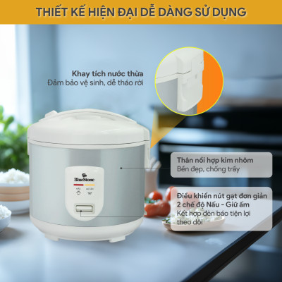 Nồi Cơm Điện Nắp Gài BlueStone RCB-5517 1.2 Lít 500W - Hàng Chính Hãng