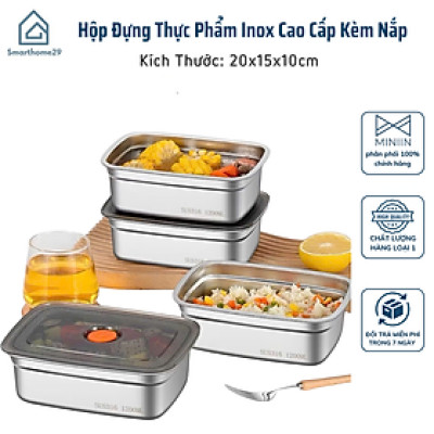 Hộp Đựng Thực Phẩm Inox Cao Cấp Kèm Nắp – Khay Inox Đựng Đồ Ăn Bảo Quản Tủ Lạnh Đủ Size - HÀNG CHÍNH HÃNG MINIIN