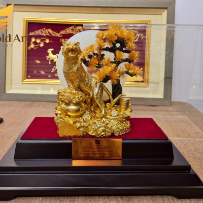 Tượng hổ dát vàng 24k (30x30x20cm) MT Gold Art- - Hàng chính hãng, trang trí nhà cửa, phòng làm việc, quà tặng sếp, đối tác, khách hàng, tân gia, khai trương 