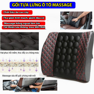 Gối đệm massage tựa lưng trên ô tô rung thư giãn giảm đau mỏi lưng vô cùng hiệu quả loại lớn 35cm (Tặng kèm quà tri ân) - Hàng chính hãng 