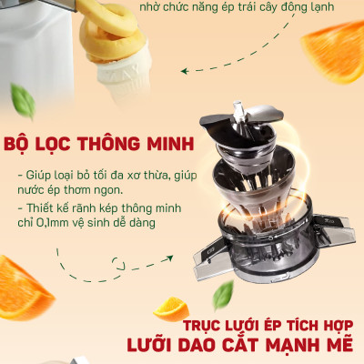 Máy ép chậm trái cây Masuto MS Healthy ép nguyên quả kiệt bã dung tích 0,6l, Ép hoa quả, làm nước detox, làm kem - Hàng chính hãng