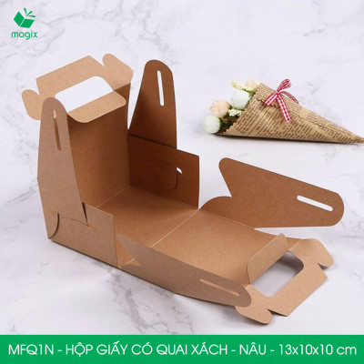 MFQ1N - 13.5x10x10 cm - 60 hộp giấy kraft có quai xách - Hộp đựng bánh ngọt, hộp quà tặng handmade