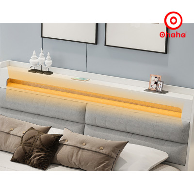 [Miễn phí vận chuyển & lắp đặt] Giường ngủ thông minh cao cấp bọc nệm đầu giường có hộc kéo gỗ công nghiệp Ohaha - GN013