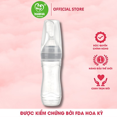 Bình thìa ăn dặm cho bé 120ml Haakaa. Chất liệu silicone cấp thực phẩm cao cấp, an toàn. Không chứa BPA, PVC và phthalate. Hỗ trợ bé ăn dặm hiệu quả