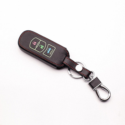 Cho xe Mazda, bao da chìa khóa 2 nút dạ quang kiêm móc khóa chất liệu da, Inox MIHOCO Mazda 2N, Hàng chính hãng