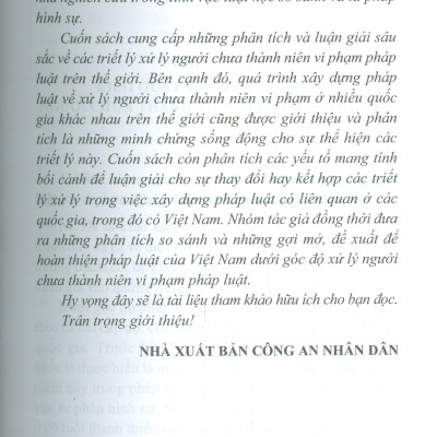 Triết Lý Xử Lý Người Chưa Thành Niên Vi Phạm Và Thực Tiễn Xây Dựng Pháp Luật Trên Thế Giới (Sách chuyên khảo) - TS. Đào Lệ Thu chủ biên