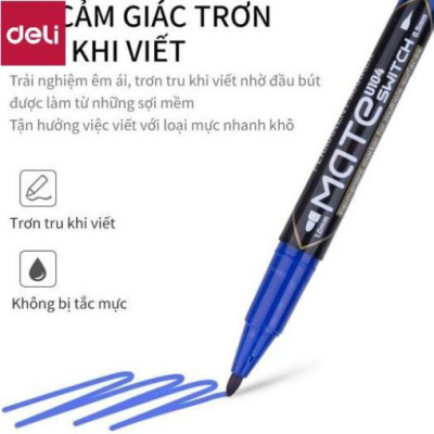 Bút lông dầu dạ kính hai đầu Deli - Bút dạ chết không xoá được - Nhiều màu