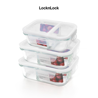Hộp thủy tinh LocknLock BLANC bảo quản thực phẩm 2 ngăn 640ml LLG1201 - Hàng chính hãng, chịu nhiệt cao, có ngăn - JoyMall