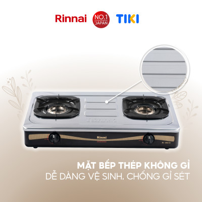 Bếp gas dương Rinnai RI-602Di mặt bếp inox và kiềng bếp men - Hàng chính hãng.