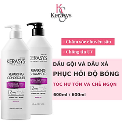 Cặp gội xả Kerasys Repairing phục hồi độ bóng, tăng cường chống tia UV cho tóc hư tổn, chẻ ngọn 600ml