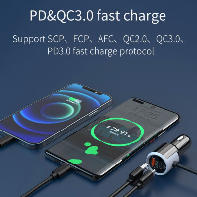 Tẩu sạc CHOETECH TC0010 nhanh ô tô PD 63W  có 2 cổng ( 1 Type C+ 1 USB)- hàng chính hãng