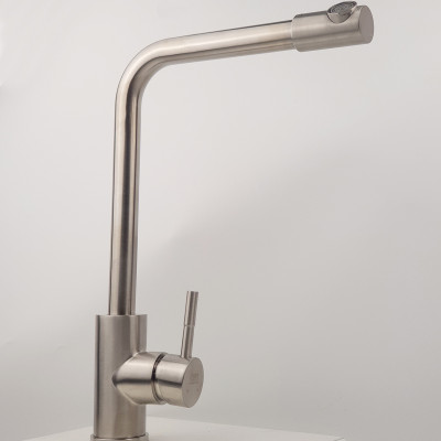 Vòi rửa chén nóng lạnh Inox SUS 304 nguyên khối đầu vòi xoay 360 độ Eurolife EL-KM10 (Trắng vàng)