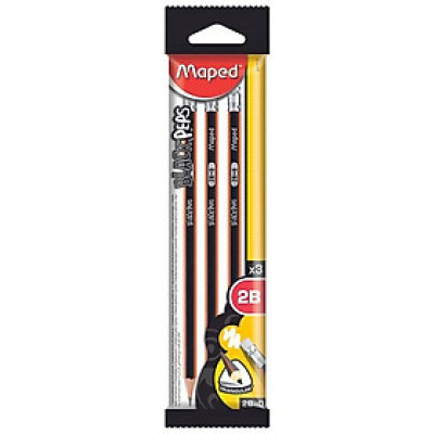 Vỉ chì đen 2B Maped có gôm (3 cây) - 851712